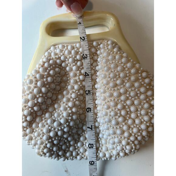 Vintage 1950s-60s Raffia Beaded and Lucite Purse White JL - Picture 6 of 7